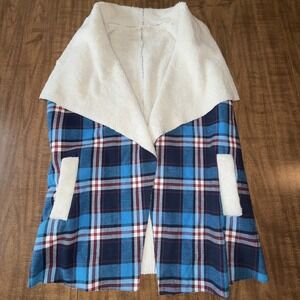 ETWO Sherpa Lined Flannel Vest Womens‎ Large Multicolor Plaid Waterfall Pockets